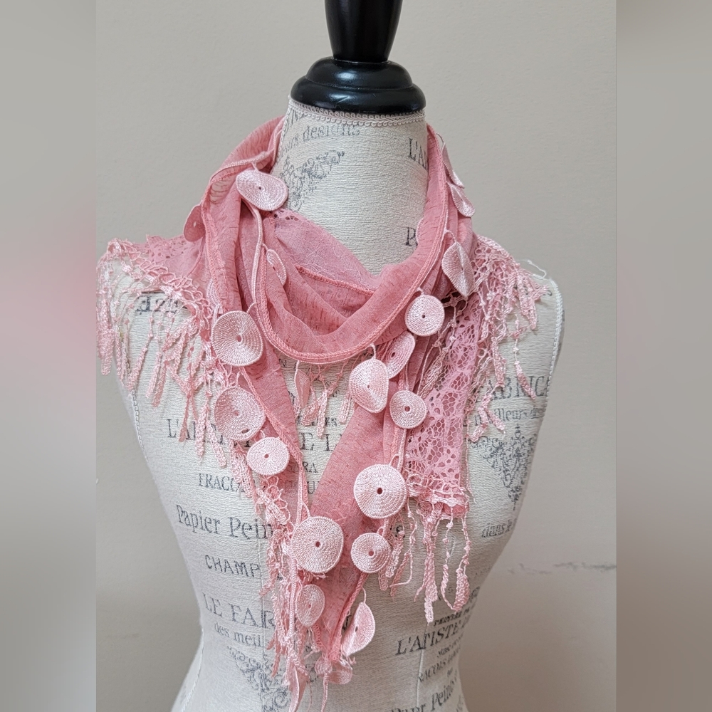 Pink Scarf with Decorative Trim
